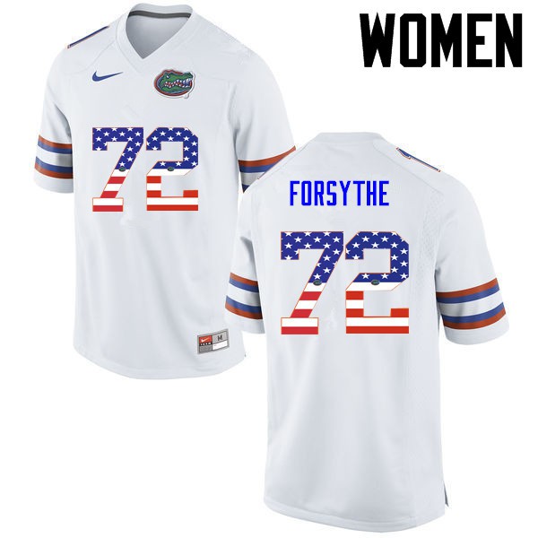 Florida Gators Women #72 Stone Forsythe College Football Jersey USA Flag Fashion White